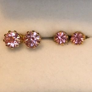 Pink Crystal Stud Earrings - 2 Pairs!